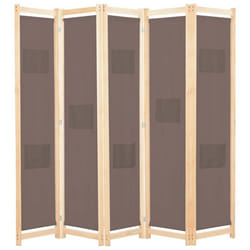Paravent - Helloshop26 - 5 Panneaux - Marron - 200 x 170 cm - Tissu