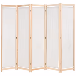 Paravent - Helloshop26 - 5 Panneaux - Crème - 200 x 170 cm - Tissu Coton/Polyester