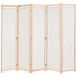 Paravent - Helloshop26 - 5 Panneaux - Crème - 200 x 170 cm - Tissu Coton/Polyester