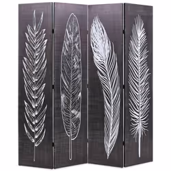 Paravent - Helloshop26 - 160 cm - Noir et Blanc - Plumes - Pliable