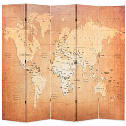 Paravent séparateur de pièce cloison de séparation décoration meuble pliable 200 cm carte du monde jaune