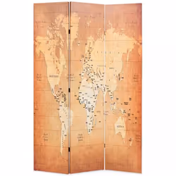 Paravent - Non spécifié - Carte du monde - 120 cm - Jaune - Pliable