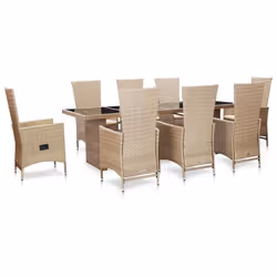 Salon de jardin meuble d exterieur ensemble de mobilier avec coussins 9 pieces resine tressee beige