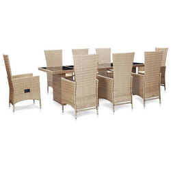 Salon de jardin meuble d exterieur ensemble de mobilier avec coussins 9 pieces resine tressee beige