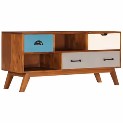 Meuble tele buffet tv television design pratique avec 3 tiroirs 110 cm bois d acacia solide