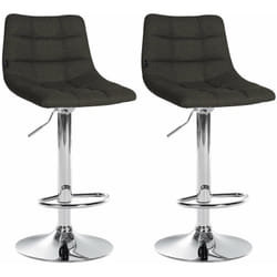 Lot de 2 tabourets de bar en tissu gris foncé base métal chromé réglable en hauteur et repose-pieds TDB10621