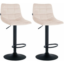 Lot de 2 tabourets de bar en velours beige base métal noir réglable en hauteur et repose-pieds TDB10623