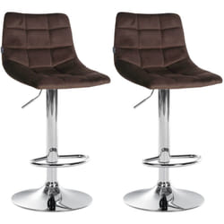 Lot de 2 tabourets de bar en velours marron base métal chromé réglable en hauteur et repose-pieds TDB10630