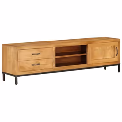 Meuble TV en bois massif laqué noir - Helloshop26 - Style vintage - 140x40x40 cm - 2 tiroirs et 2 étagères