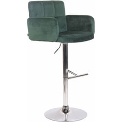 Tabouret de bar pivotant en velours vert et métal chromé avec accoudoirs repose-pieds et dossier TDB10643