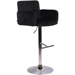 Tabouret de bar pivotant en velours noir et métal chromé avec accoudoirs repose-pieds et dossier TDB10644