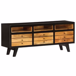 Meuble TV en bois massif noir - Helloshop26 - Style vintage - 120x30x50 cm - 3 tiroirs et 3 compartiments