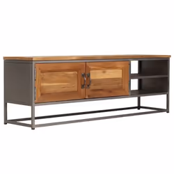 Meuble tele buffet tv television design pratique teck recycle et acier 120 cm