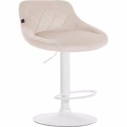Tabouret de bar - Décoshop26 - TDB10660 - Velours crème - Pivotant - Support métal blanc