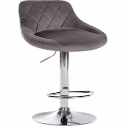 Tabouret de bar - Décoshop26 - TDB10673 - Velours gris - Pivotant - Réglable en hauteur