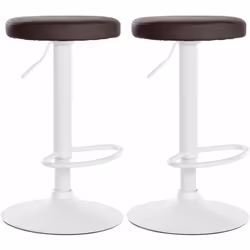 Lot de 2 tabourets de bar avec assise en synthétique marron et cadre métal blanc Équipé d'un mécanisme pivotant à 360° et d'u ...