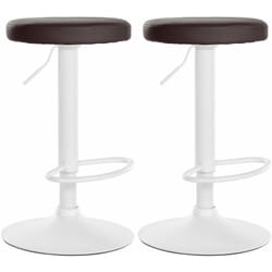 Lot de 2 tabourets de bar design simple avec assise en synthétique marron et cadre métal blanc TDB10678