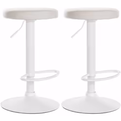 Lot de 2 tabourets de bar avec assise en synthétique blanc et cadre métal blanc Équipé d'un mécanisme pivotant à 360° et d'un ...