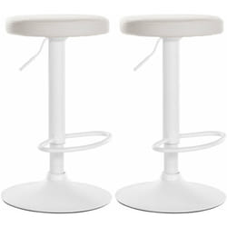 Lot de 2 tabourets de bar design simple avec assise en synthétique blanc et cadre métal blanc TDB10683