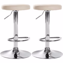 Tabourets de bar - Design - Lot de 2 - Assise en synthétique crème - Cadre en métal chrome - Réglable en hauteur