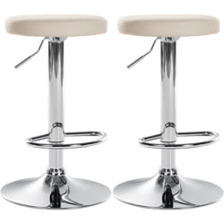Tabourets de bar - Design - Lot de 2 - Assise en synthétique crème - Cadre en métal chrome - Réglable en hauteur