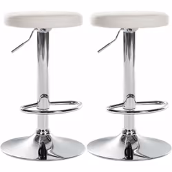 Lot de 2 tabourets de bar avec assise en synthétique blanc et cadre chromé Équipé d'un mécanisme pivotant à 360° et d'un simp ...