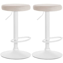 Tabouret de bar - Décoshop26 - TDB10698 - Lot de 2 - Tissu velours crème - Cadre métal blanc