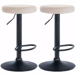 Lot de 2 tabourets de bar avec assise en tissu velours crème et cadre métal noir Équipé d'un mécanisme pivotant à 360° et d'u ...