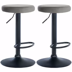 Lot de 2 tabourets de bar avec assise en tissu velours gris et cadre métal noir Équipé d'un mécanisme pivotant à 360° et d'un ...