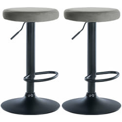 Lot de 2 tabourets de bar avec assise en tissu velours gris et cadre métal noir TDB10707