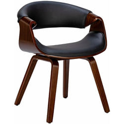 Chaise de salle à manger fauteuil de bureau sans roulette assise en synthétique noir pieds en bois FAL101551