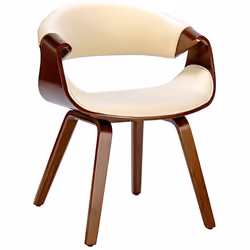 Chaise de salle à manger fauteuil de bureau sans roulette assise en synthetique crème pieds en bois