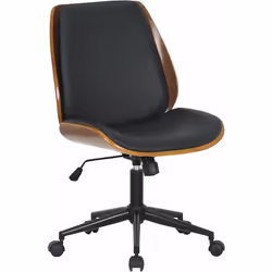 Fauteuil de bureau sur roulettes pivotante et réglable design moderne synthétique noir bois et métal noir Cette chaise pivota ...