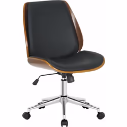 Fauteuil de bureau sur roulettes pivotante et réglable design moderne synthétique noir bois et métal chromé Cette chaise pivo ...