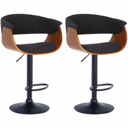 Tabourets de bar - Chic - Lot de 2 - Bois noyer - Tissu - Métal noir