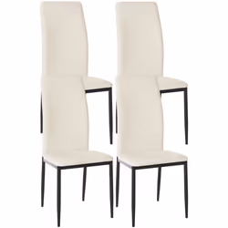 Chaises de salle à manger - Design - Lot de 4 - Synthétique crème - Cadre métal noir - Contemporain