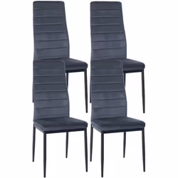 Chaises de salle à manger - Design - Lot de 4 - Tissu velours - Cadre en métal noir - Gris clair