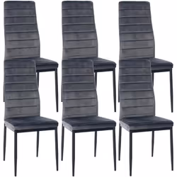 Chaises de salle à manger - Design - Velours gris - Lot de 6 - Cadre en métal noir - Confortable