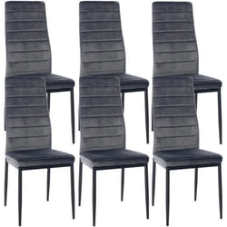 Chaises de salle à manger - Design - Velours gris - Lot de 6 - Cadre en métal noir - Confortable