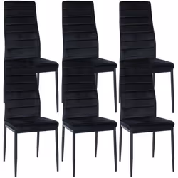Chaises de salle à manger - Design - Lot de 6 - Tissu velours noir - Cadre en métal noir - Contemporain