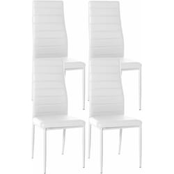 Lot de 4 chaises de salle à manger design simple en synthétique blanc avec couture cadre en métal noir CDS10409