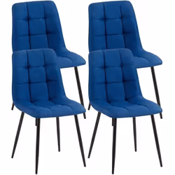 Lot de 4 chaises de salle à manger en tissu bleu pieds metal noir design moderne et confortable