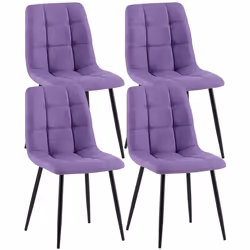 Chaises de salle à manger - Décoshop26 - CDS10414 - Tissu violet - Pieds métal noir - Lot de 4