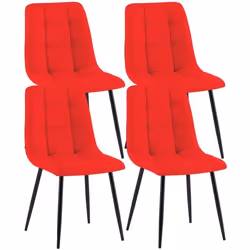Chaises de salle à manger - Noname - Lot de 4 - Tissu rouge - Pieds en métal noir - Design moderne