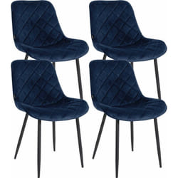 Lot de 4 chaises de salle à manger en tissu velours confortable bleu pieds métal noir couture losange CDS10424
