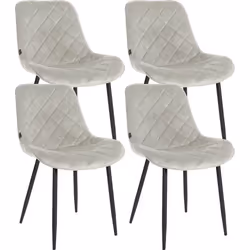 Chaises de salle à manger - Lot de 4 - Tissu velours crème - Pieds métal noir - Style contemporain