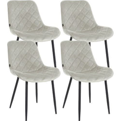 Chaises de salle à manger - Lot de 4 - Tissu velours crème - Pieds métal noir - Style contemporain
