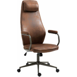 Fauteuil de bureau industriel vintage sur roulettes en synthétique marron vieilli pivotant et réglable BUR10687