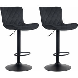 Lot de 2 tabourets de bar en tissu velours noir pieds en métal noir hauteur réglable pivotant TDB10727