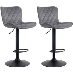 Tabourets de bar en tissu velours gris - Lot de 2 - Pieds en métal noir - Hauteur réglable - Pivotant